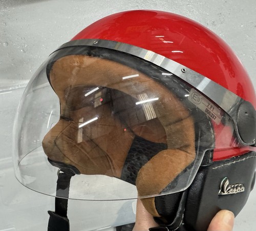 Vespa red helmet leather trim - red,