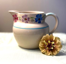 Myott, Son & Co. Art Deco Yellow Pitcher, Hand Painted Flowers, Mint Condition