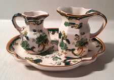 Masons Ironstone Green Gold Chartreuse Small Jugs and Tray VGC