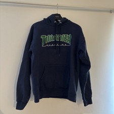 Thrasher Hoodie Flame Logo navy blue  Mens Small Skate Y2K cotton size S 