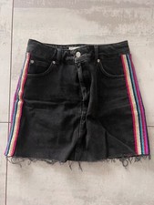 Topshop black denim skirt uk 10 colourful stripes new