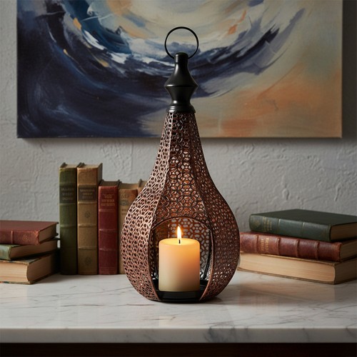 Metal lantern candle holder - metal,