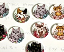 6 x Wood Cat Buttons, 25mm