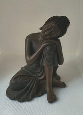Resin Buddha Ornament Sitting Resting Pose Black Figurine Zen Statue 12.5cm