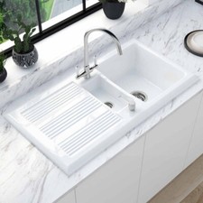 Astini Canterbury 150 1.5 Bowl Gloss White Ceramic Kitchen Sink & Waste