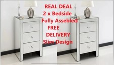 2x Romano Crystal Venetian Mirrored Bedside Tables Slim Design REAL DEAL