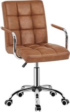Retro Brown Faux Leather Office Desk Chair Adjustable Swivel Task Rolling Seat
