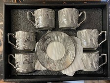 Stunning Turkish Arabic coffe Set Of 6 Cups & 6 Saucer ,Silver,for Gift