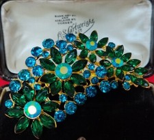 Large Vintage Style Bohemian Crystal Flower Leaf Design Art Brooch Pin Jewellery