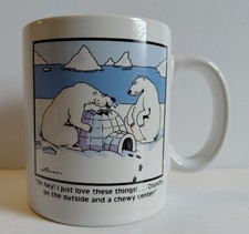 Vintage 1980 The Far Side Gary Larson Coffee Mug Deer Polar Bear Crunchy Outside
