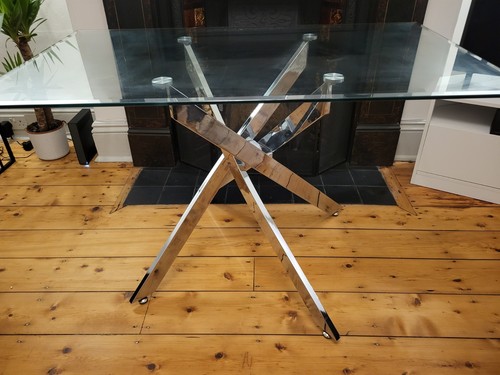 Glass top dining table - table,, chrome