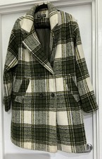 Miss Selfridge Green cloth check wool blend coat UK 10