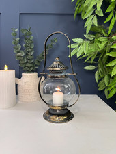 Vintage Glass Candle Holder Floor Table Lantern | Hand Welded Home Decor