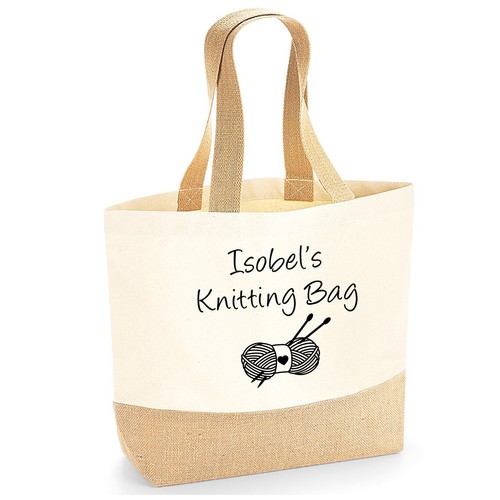 Personalised knitting tote bag - personalised,