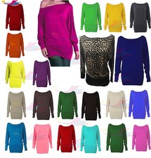 Womens Batwing Long Sleeve Off Shoulder Mini Batwing Tunic Dress Baggy Top 8-26