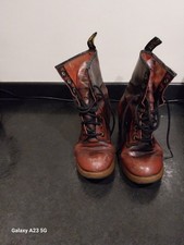 Ladies Cherry Red Heeled Dr Martens Boots Size 4, 8 Hole Lace Ups