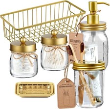 SheeChung 6Pcs Mason Jars Bathroom Accessories Set Set, Gold 