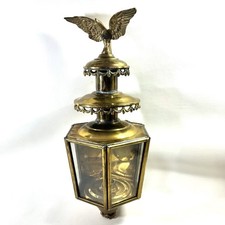 Antique 19" Brass Coach Carriage Lantern/Porch/ Lamppost - Glass w Eagle Finial