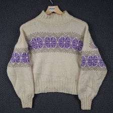 Vintage NORWEGIAN Jumper Womens M Medium Cropped Fair Isle Nordic Icelandic Wool