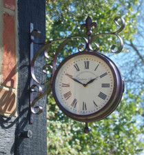 Marylebone Station Double Sided Wall Clock and Thermometer - Bronze 
