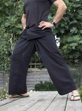 Thai Fisherman Pants trousers 100% cotton. Western universal size,  unisex Black
