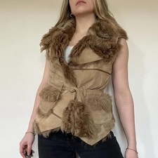 Vintage 00s tan brown genuine sheepskin shearling afghan leather gilet