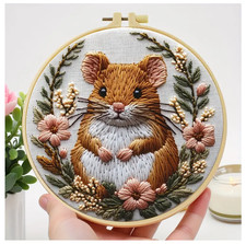 Embroidery Hoop Cross Stitch Kit Needlework Handmade Mouse Round NEW UK