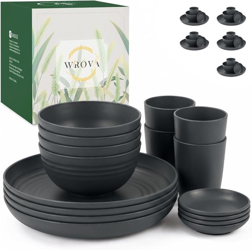 16pcs black plastic dinner set - plastic,