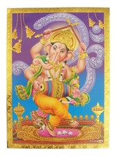 Gold Foil Embossed Hindu God Picture * LORD GANESH * Approx. 13.3 cm x 18.3 cm