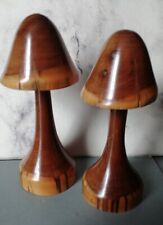 TWO Wooden Mushrooms Decorative Ornaments Beautiful Carved Wood 5.5 Inch High