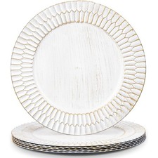13" White Chargers for Dinner Plates, Decorative Charger Plates, Plastic Char...