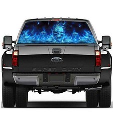 Blue Flaming Skull Graphics Vinyl Wrap Sticker Car Rear Window Panel Decor Decal