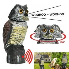Large Realistic Owl Decoy Deterrent Bird Pigeon Crow Scarer Statue Rotating Head