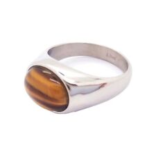 Silver Tiger Eye Gemstone Ring in Stainless Steel for Women and Men