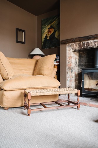 Vintage oak woven footstool - vintage,