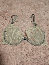 Cosmopolitan White Baby Blue Eyelet Lace Cottage Balconette Underwire Bra 34D