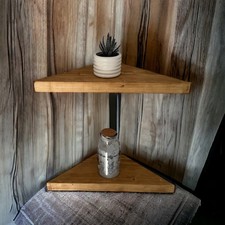 Chunky Rustic Handmade Wood Floating Corner Shelf Made From Scaffolding Boards