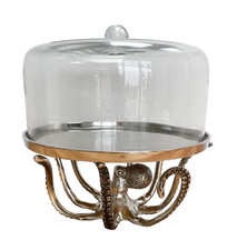 Loft1850 Silver Octopus Cake Stand | Food Stand with Glass Dome