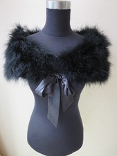Women Real Ostrich Feather Fur Shawl Shrug Bride Wedding Party Accessories Black