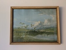 Vintage Vernon Ward Print Framed Art Painting The Flight Back 1945 Flying Ducks