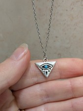 Alchemy gothic all seeing eye 'evil eye' symbol silver pendant pyramid necklace!