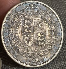 1887 Queen Victoria Silver Half Crown, Silver 925 Coin, Nice Grade lovely toning