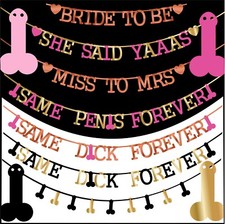 Hen night party bride to be Banner Bunting decorations Wedding Gold pink same 