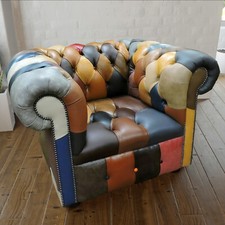 Full Italian Leather Club Tub Chesterfield Buttoned Chair in Patchwork Harlequin