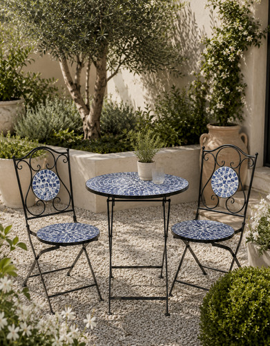Blue mosaic garden bistro set - mosaic,