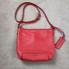 Fossil Womens Reddish Orange Leather CrossBody Handbag Inner Pockets Logo Detail