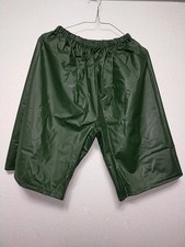 dull shiny dark green PVC plastic short pants shorts rain pants vinyl