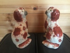 Pair Staffordshire Pottery Fireside Wally Dogs With Open Legs