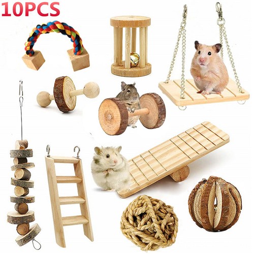 10pcs wooden hamster chew toy - wooden,