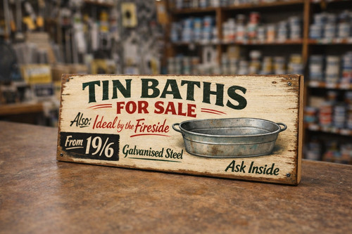 Tin bath sign bathroom vintage - bath,